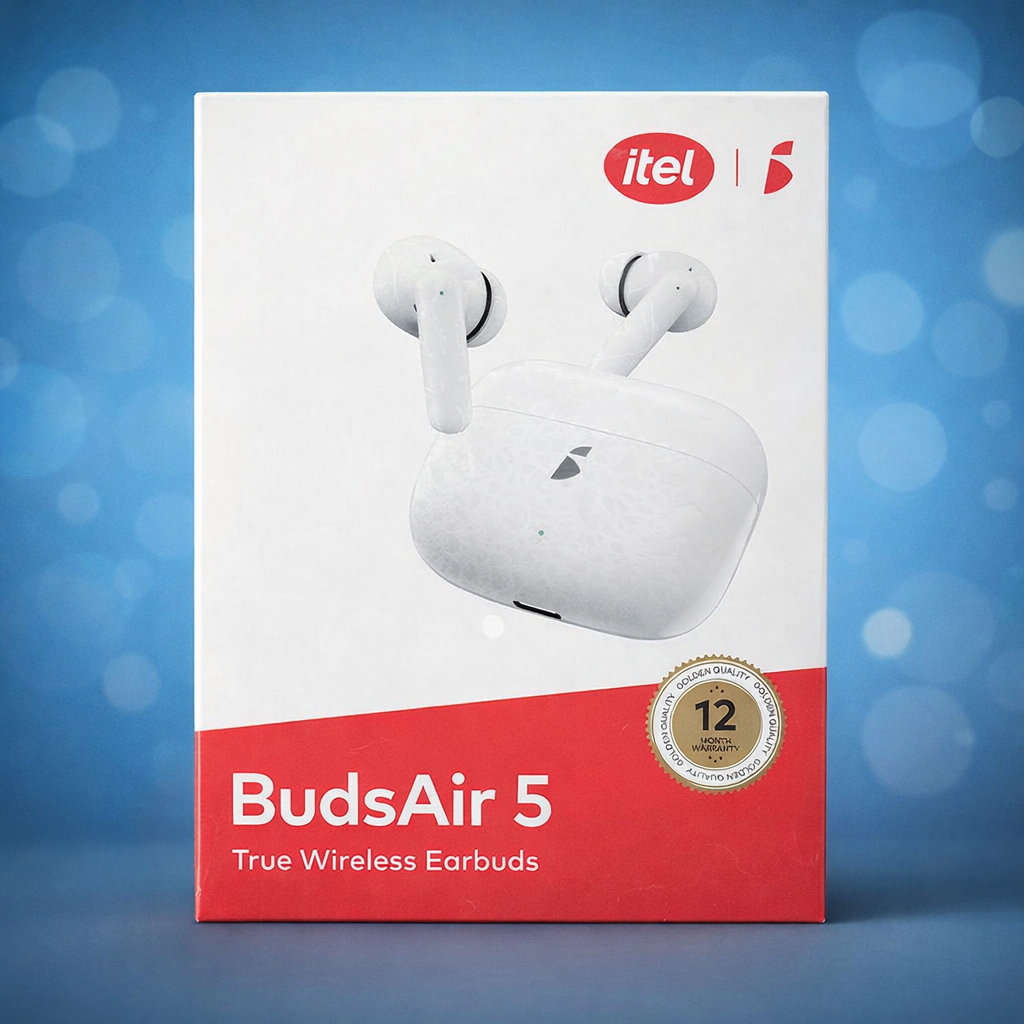 Itel BudsAir 5 True Wireless Earbuds – Bluetooth 5.4, 36 Hours Playtime & Deep Bass Audio (Black)